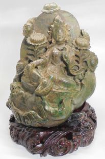 綠度母佛像(老綠松石精雕)