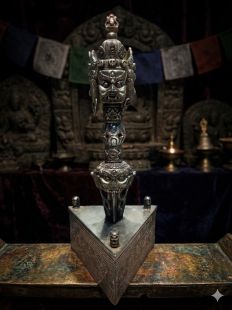 天鐵三面普巴金剛杵(含底座) 27.5公分高